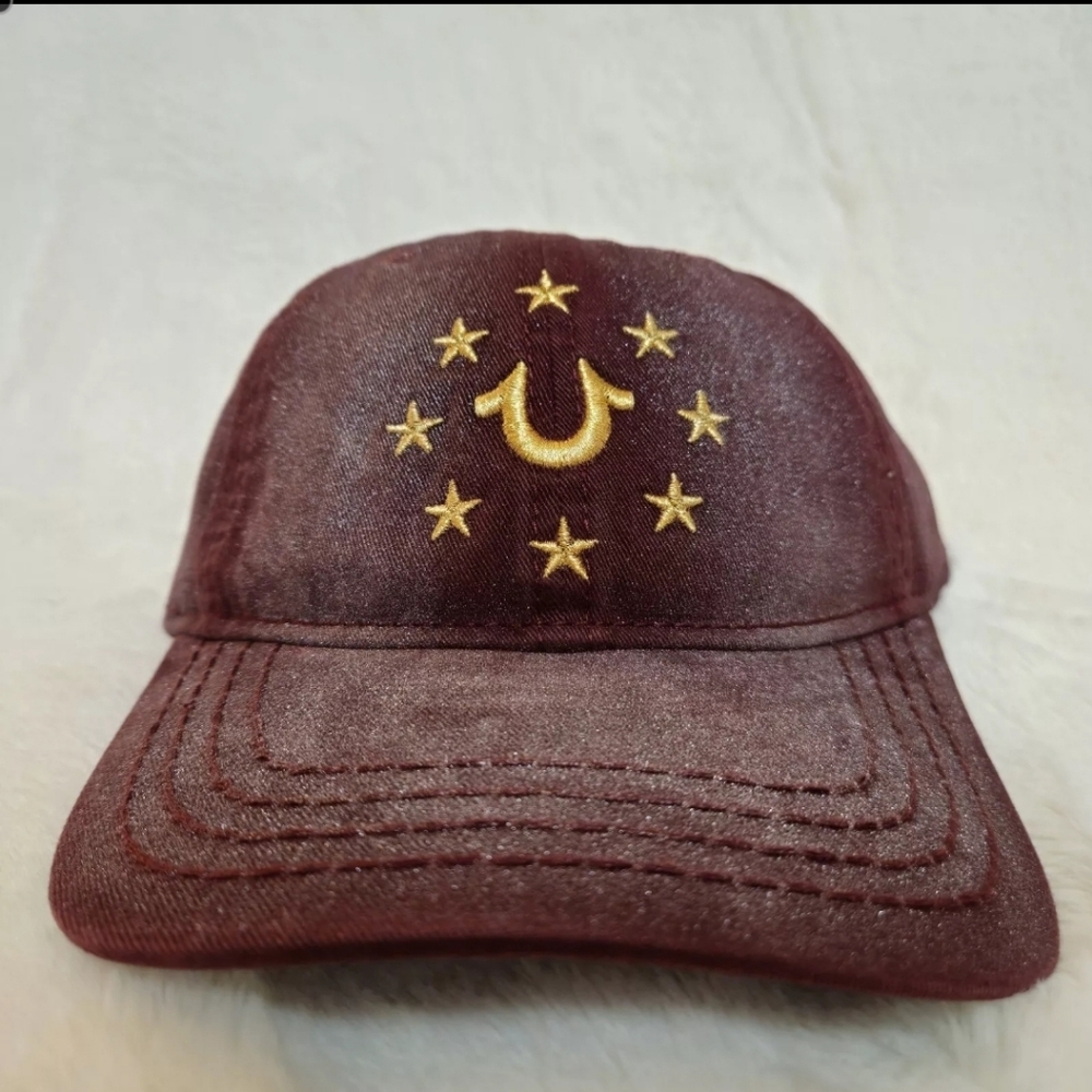 True Religion Deep Garnet Metalic Star Horseshoe Adjustable Strapback Hat Cap